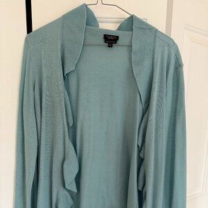 Talbots Womens Blue Cardigan with Ruffle Detail Size Medium